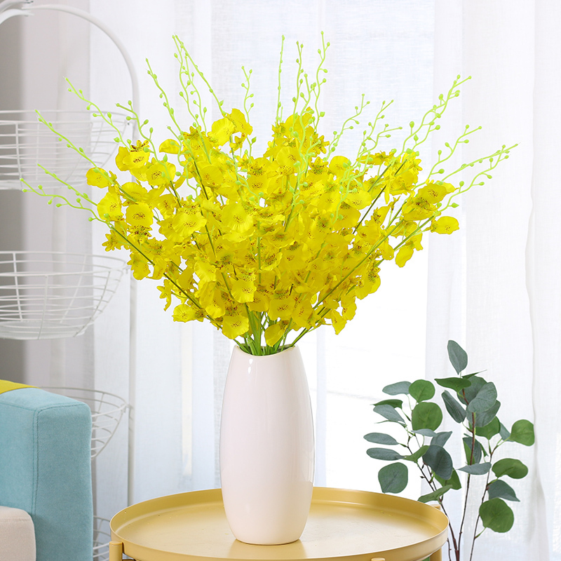 敬平黄色跳舞兰仿真花假花干花束家居客厅摆件套装餐桌电视柜花艺装饰