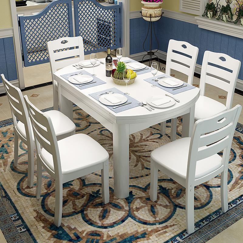 汐岩实木餐桌椅组合伸缩折叠两用圆桌现代简约餐桌家用小户型吃饭桌子 1.38米一桌四椅（颜色备注）