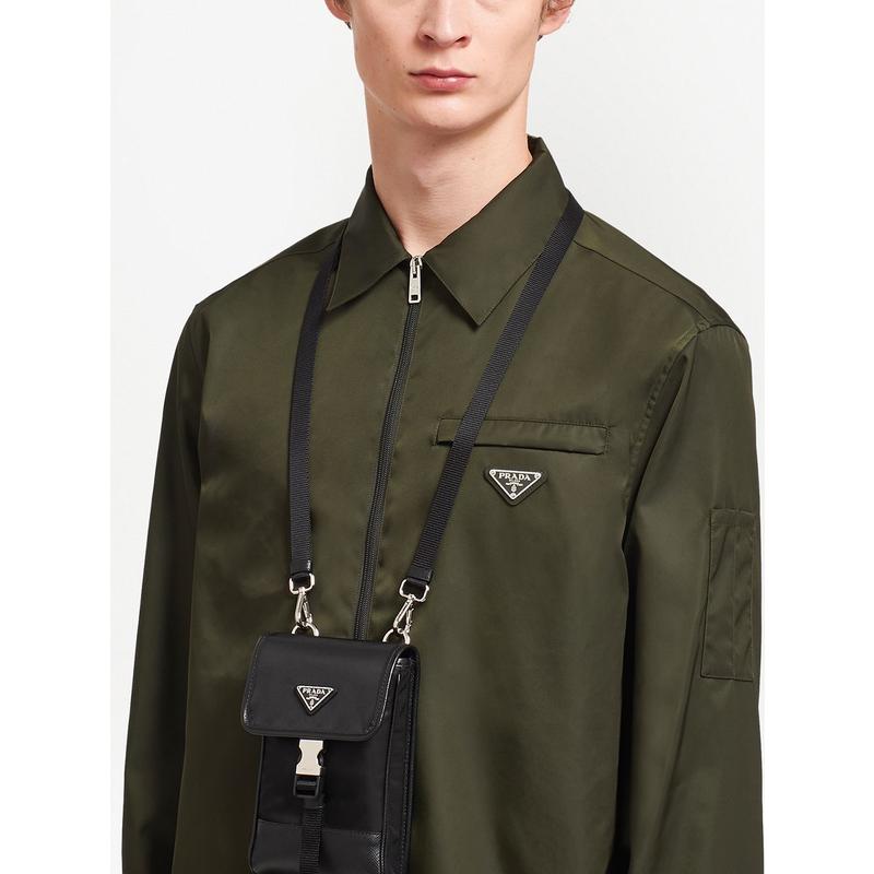 普拉达(PRADA)男士多功能商务休闲百搭织物皮革单肩斜挎包高清大图