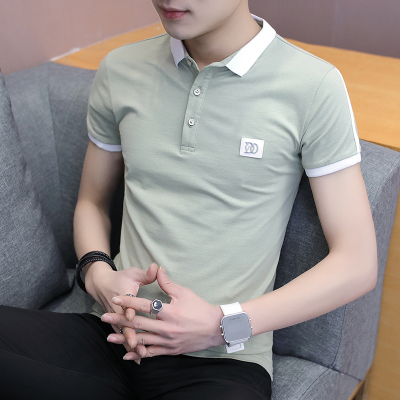 夏季潮流男装衬衫领POLO衫2019新款短袖T恤男翻领半袖衣服打底衫上衣