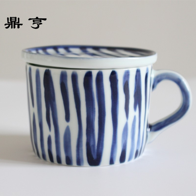 鼎亨景德镇手绘陶瓷马克杯高温陶瓷带盖勺咖啡杯创意早餐杯定制礼