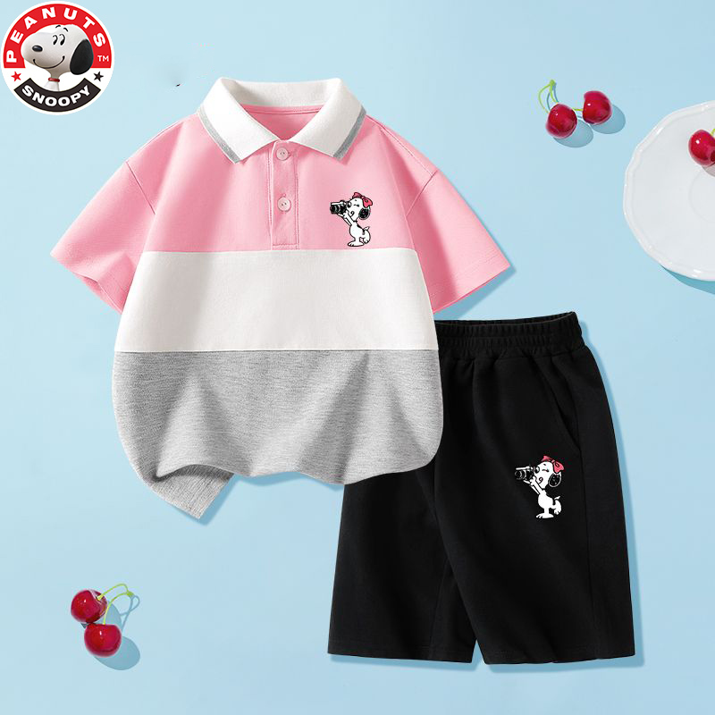 史努比(SNOOPY)童装短袖儿童套装男童POLO衫短裤夏季翻领学生半袖上衣夏装DU+N