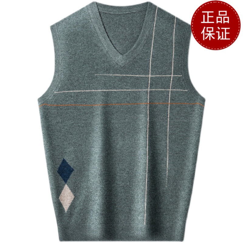 免费退换 专柜正品男士马甲背心毛衣高档山羊绒100%针织衫v领坎肩春秋上衣山羊绒不褪色保暖舒适全羊毛打底衫针织套头毛衣高清大图