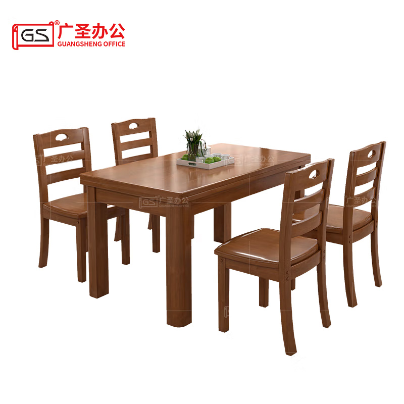 GS广圣 实木餐桌方桌食堂餐桌椅1.3米1桌4椅 CB0313 套高清大图