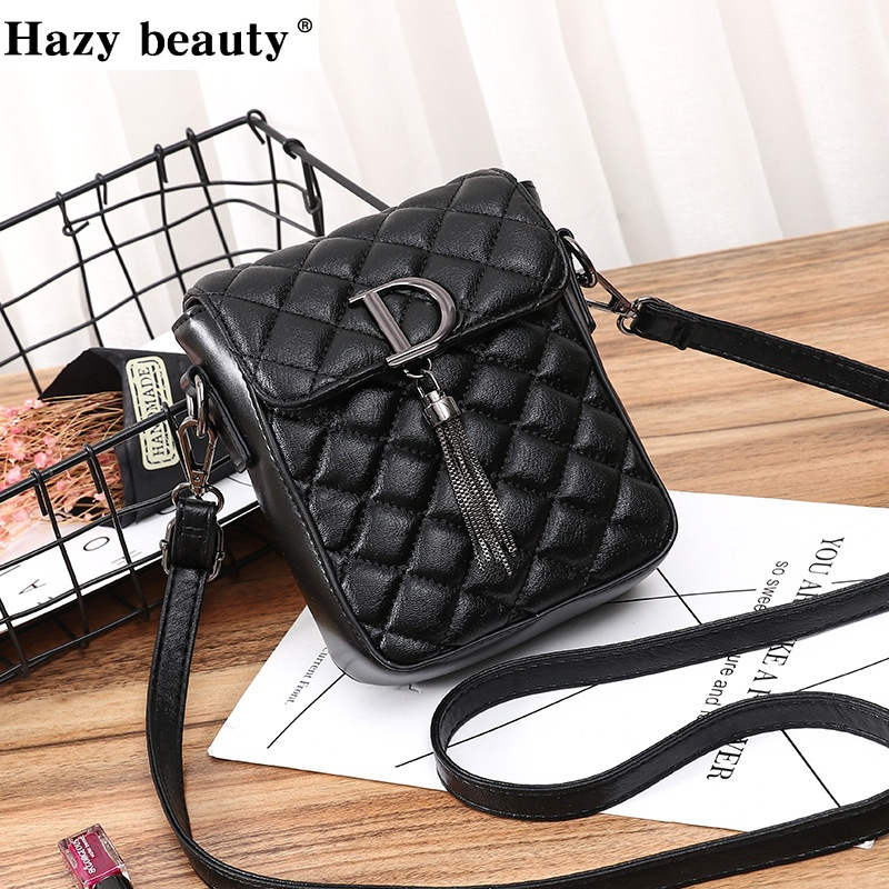 hazybeauty新款菱格链条女包女士小包斜跨手机包街头单肩17405