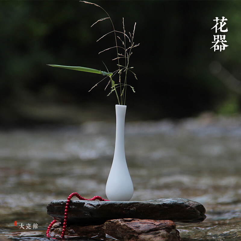 18新款玉净瓶茶道花插花器家居摆件景德镇陶瓷小花瓶观音瓶供佛禅意花瓶