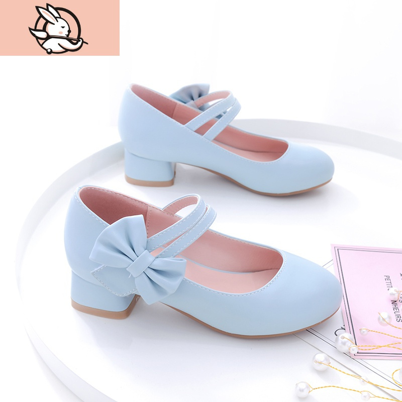 huayangtu儿童高跟单鞋公主走秀软底小女孩表演出皮鞋学生白色礼服