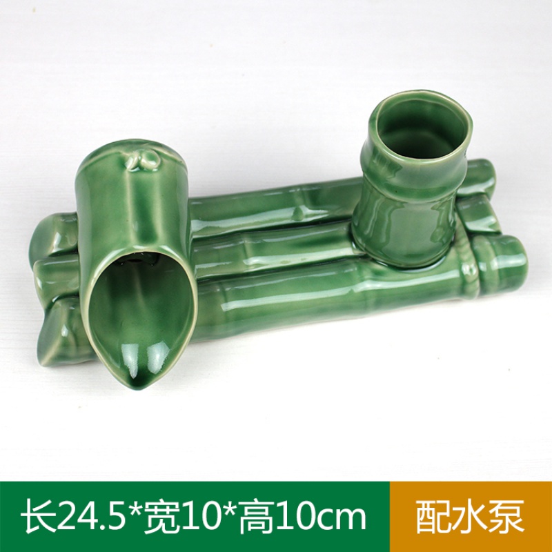 小鱼缸过滤增氧流水器陶瓷圆形装饰水景搭配小喷泉室内自循环摆件 三维工匠 竹排花瓶-墨绿色(小号)高清大图