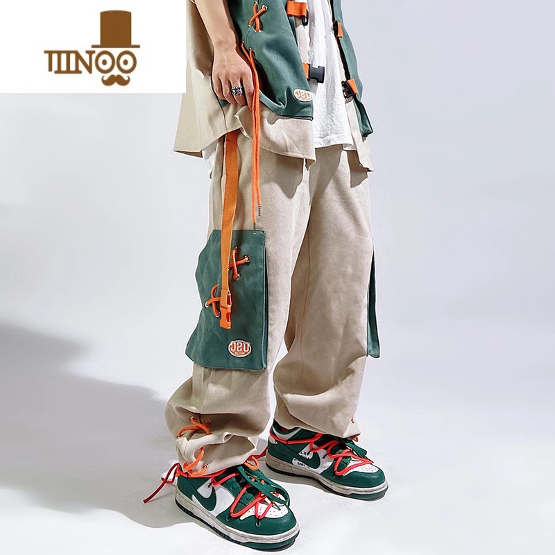 YANXU日系嘻哈直筒休闲运动裤潮牌多口袋工装宽松大码束脚长裤牌高清大图