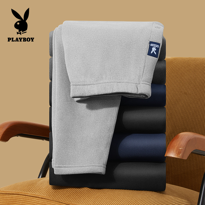 花花公子男士保暖裤绒加厚打底裤暖双层高克重单裤秋冬御寒