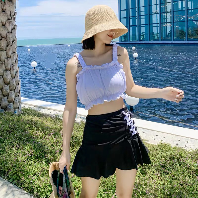 泳衣保守遮肚显瘦分体韩国小香风学生游泳衣温泉少女泳装清新