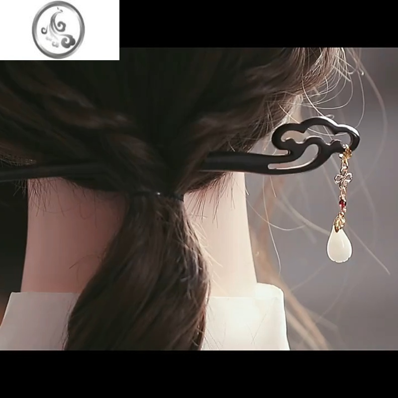 JiMi流苏古风木发簪现代古装木簪子挽发简约发钗长款日常汉服头饰盘发