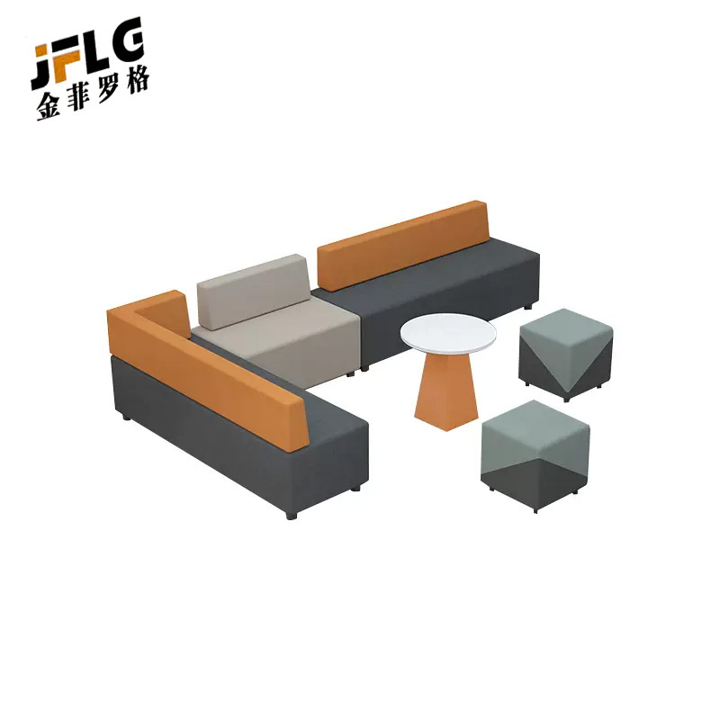 苏宁 金菲罗格 接待沙发组合 1.8米左转角沙发+1米直排+圆茶几+方凳*2高清大图