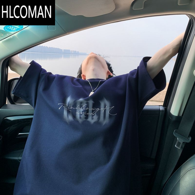 HLCOMAN美式复古黑色短袖T恤男夏季潮牌ins痞帅高街宽松半袖体恤