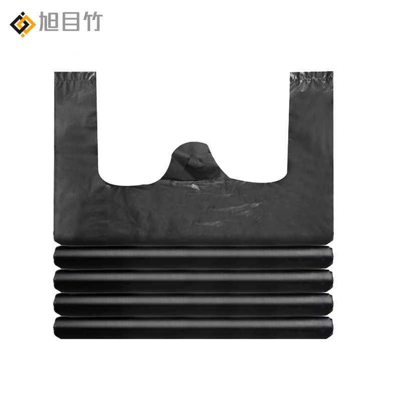 旭目竹 手提背心式黑色一次性加厚垃圾袋 宽36*55cm 个高清大图