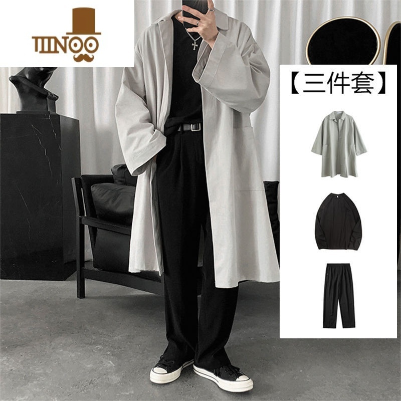 YANXU暗黑系套装新款宽松oversize风衣男中长款宽松潮流过膝外套高清大图