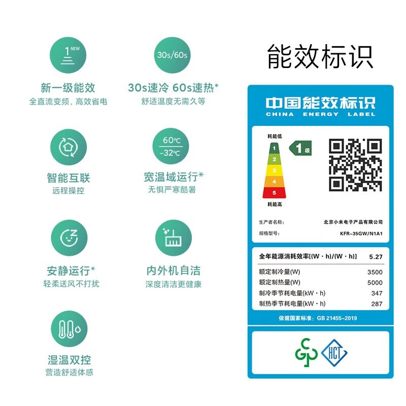小米空调 巨省电 1.5匹新一级能效 35GW/N1A1高清大图