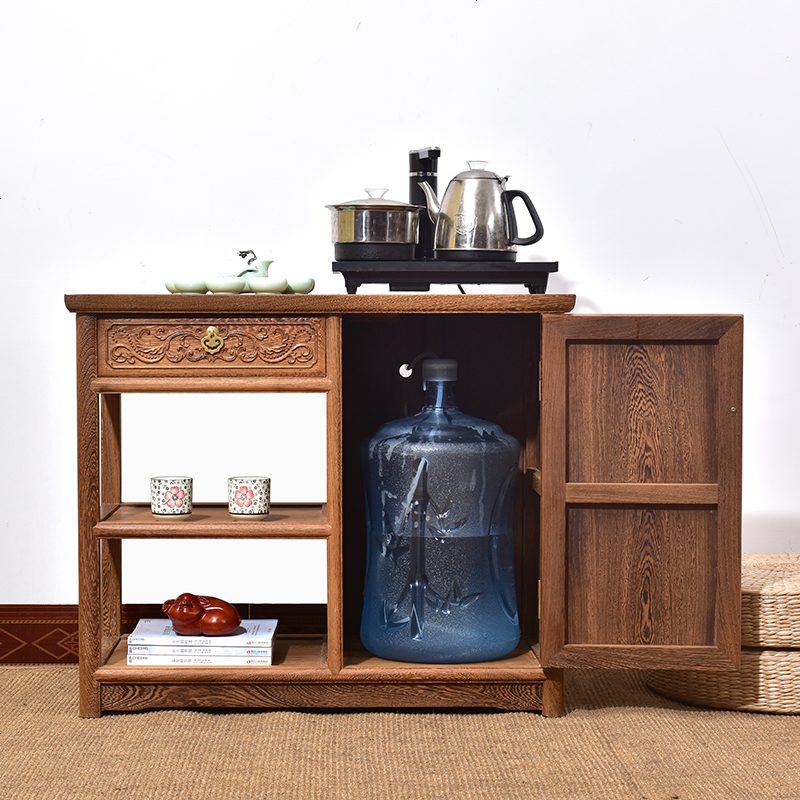 红木家具鸡翅木茶水柜中式餐边柜简约实木茶柜多功能小储物茶几架高清大图