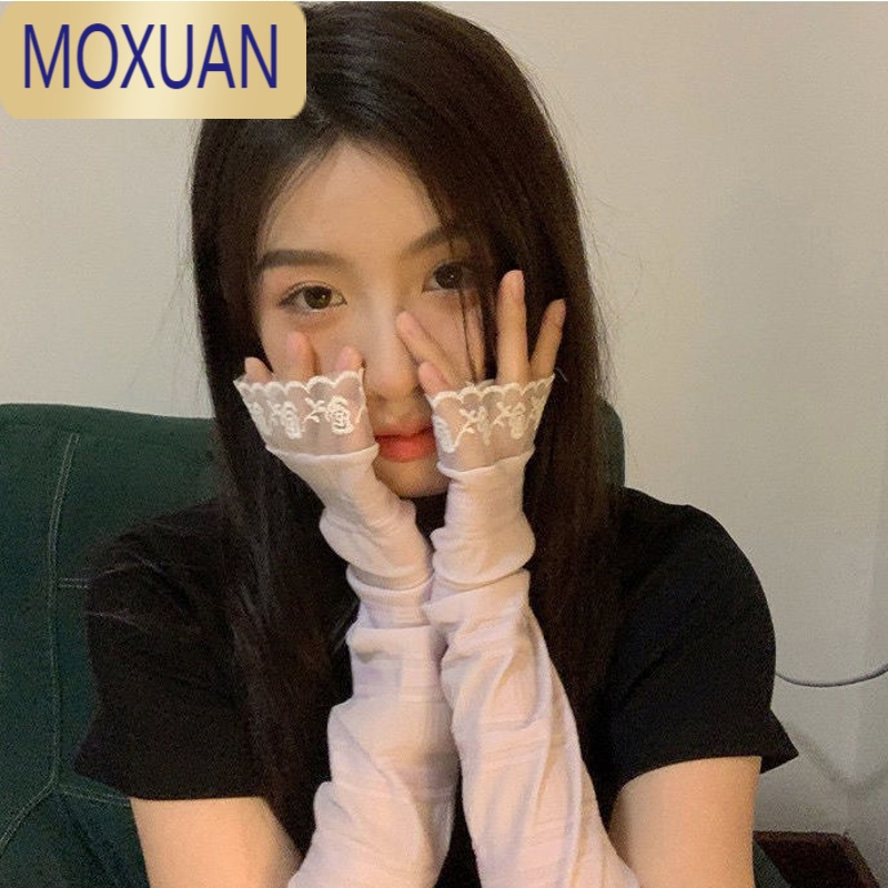 MOXUAN夏季蕾丝薄款防晒遮纹身女开车宽松冰丝袖套手臂套袖手套