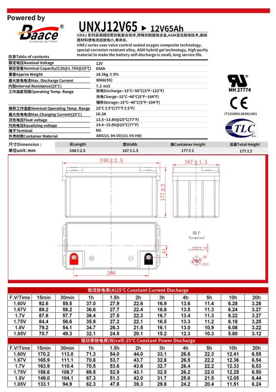 BAACE恒力胶体蓄电池UNXJ12V65Ah(含配件卸货) 块高清大图