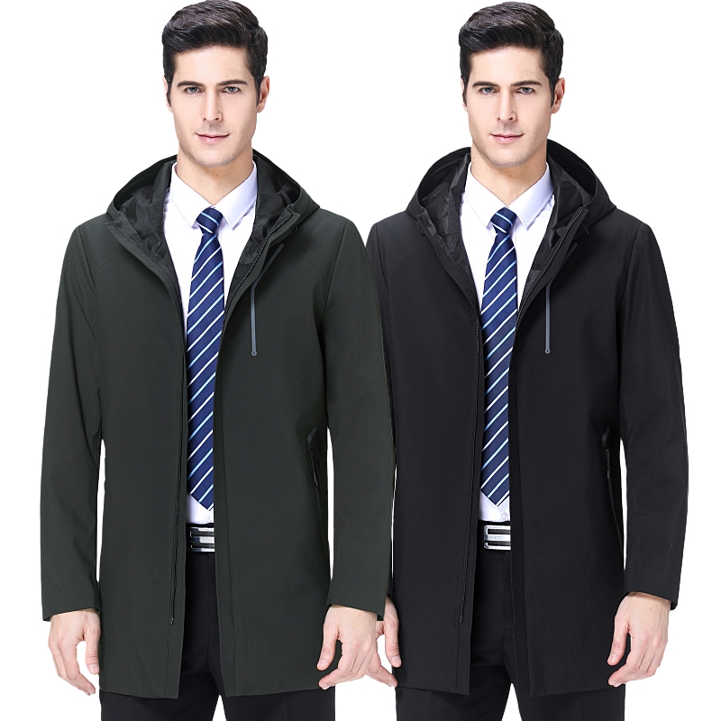 专柜品牌中长款风衣男潮2024冬季新款男士休闲风衣男士外套春秋款纯色休闲韩版西装领宽松外套男男装外套高清大图