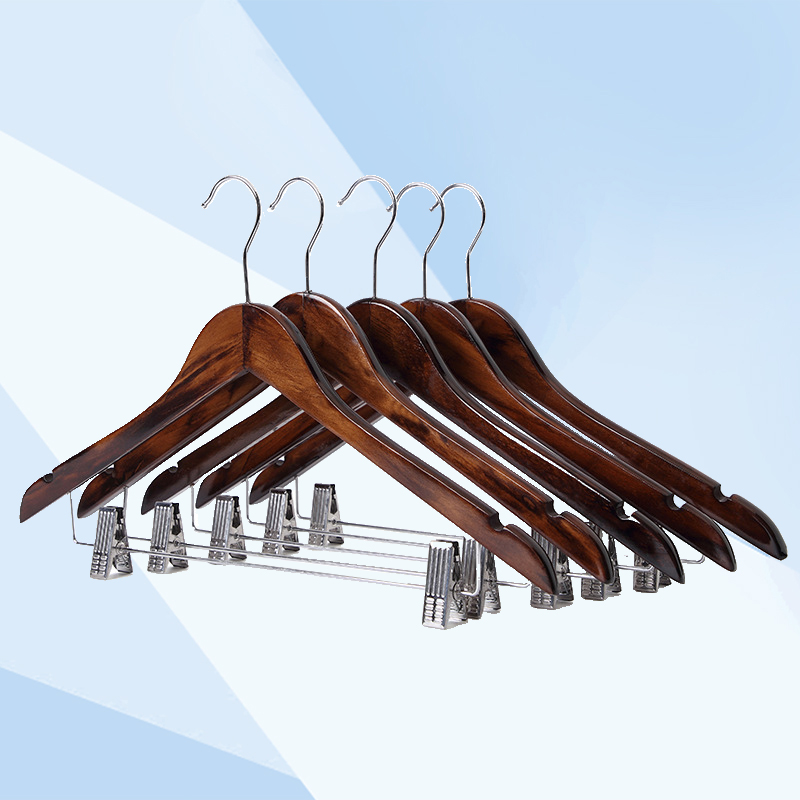 优诗提念YSTN-YJ08 实木圆钩带夹子款衣架5个/组(计价单位:组) 复古色高清大图