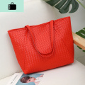 包包2019新款女包潮流编织包大容量单肩包时尚休闲托特包简约大包NEWLAKE 红色