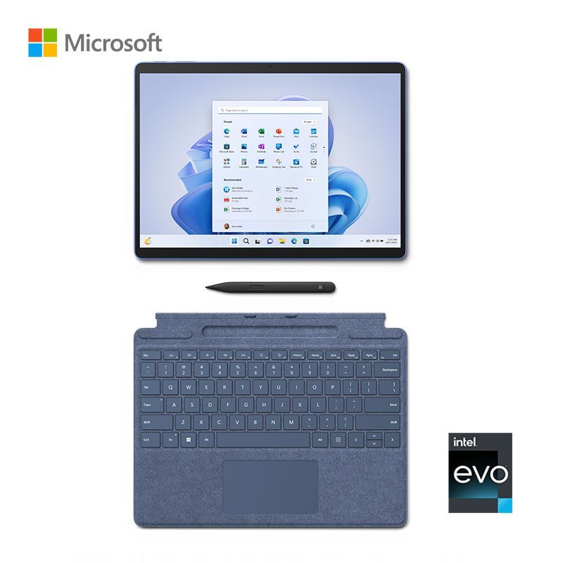 微软Surface Pro 9 二合一平板电脑 酷睿i5 8G 256G宝石蓝+带笔键盘盖 宝石蓝 英特尔Evo认证
