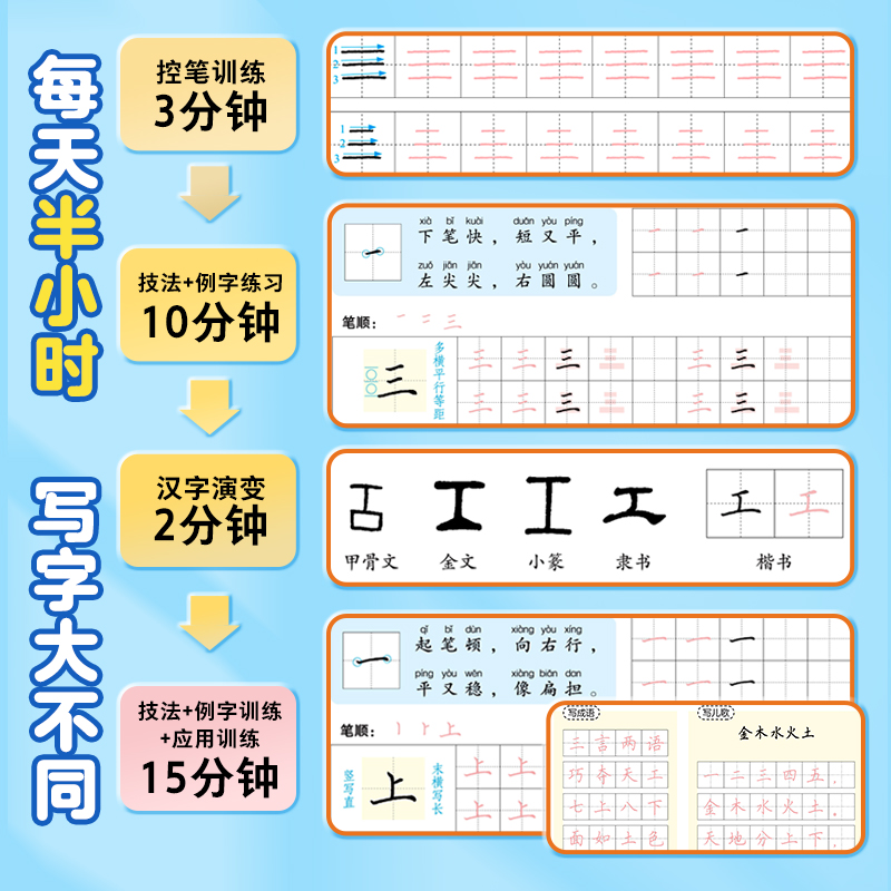 1年级 小学通用 [正版]写字半小时一二三年级练字帖小学生四五六字帖荆霄鹏字帖练字笔画笔顺生字描红练习写字硬笔书法初学者高清大图