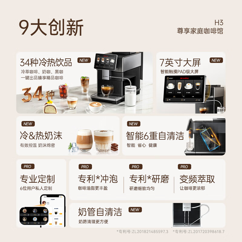 咖博士 咖啡机 H3(象牙白/曜岩黑) 全自动咖啡机意式家用小型研磨一体[颜色随机]高清大图