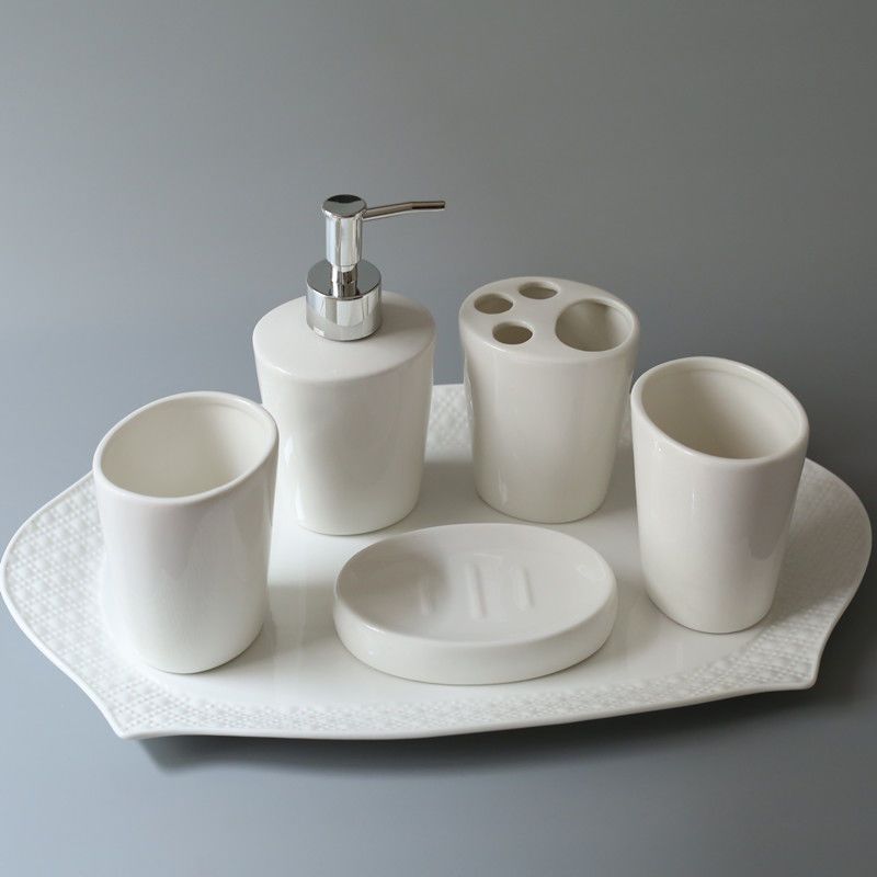 卫浴五件套闪电客欧式简约陶瓷洗漱四件套浴室用品套装件结婚洗漱套装
