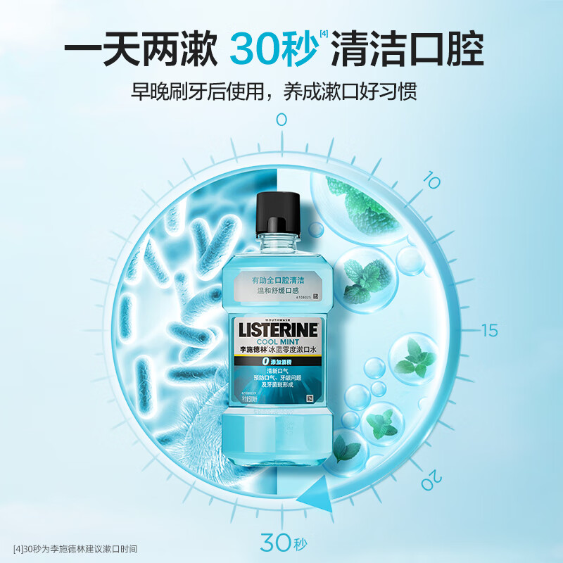 李施德林(Listerine)精油漱口水冰蓝零度温和清新口气减少口腔细菌500ml高清大图