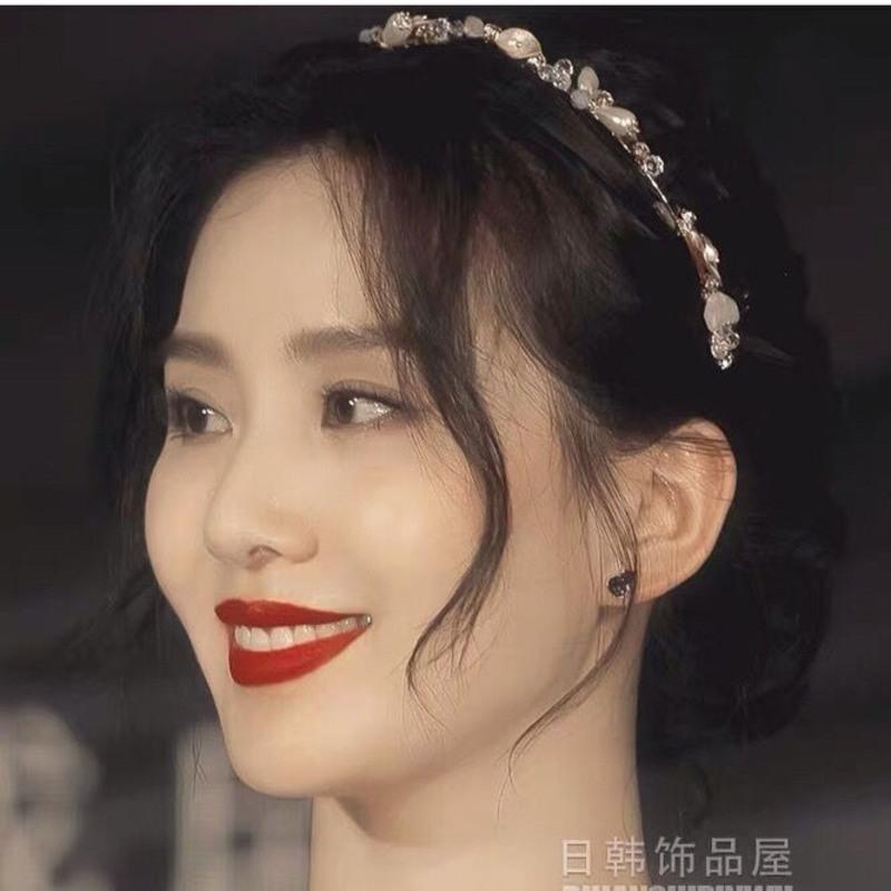 刘诗诗同款发箍珍珠韩版女百搭外出仙女森系超仙韩国压发复古法式 珍珠水钻水晶发箍