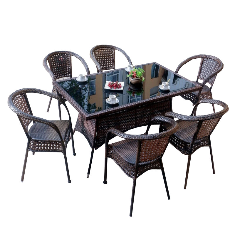 戴劲 藤椅阳台桌椅庭院藤编椅子花园茶几藤椅组合 6椅+150编藤长方桌