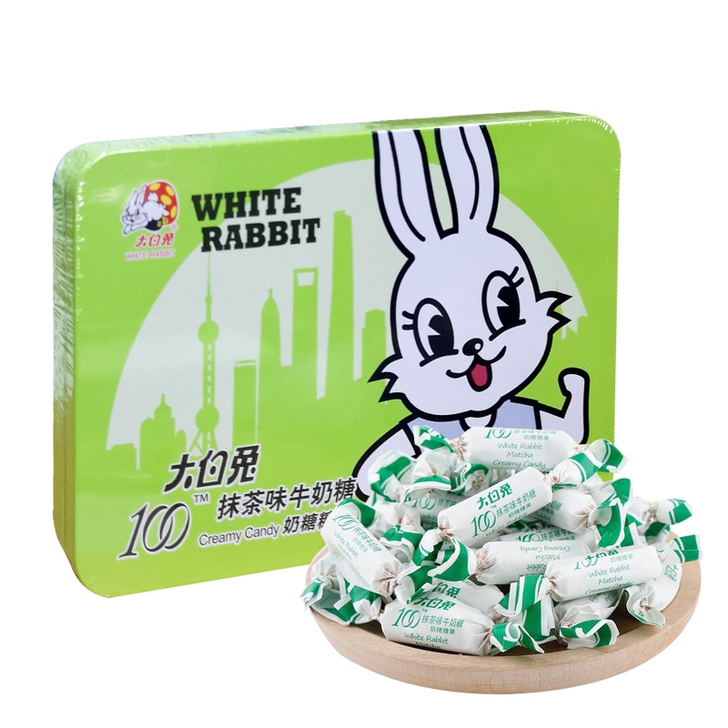 大白兔奶糖160g铁盒卡通兔系列原味红豆酸奶抹茶味糖果礼盒装(2盒送拎袋)高清大图