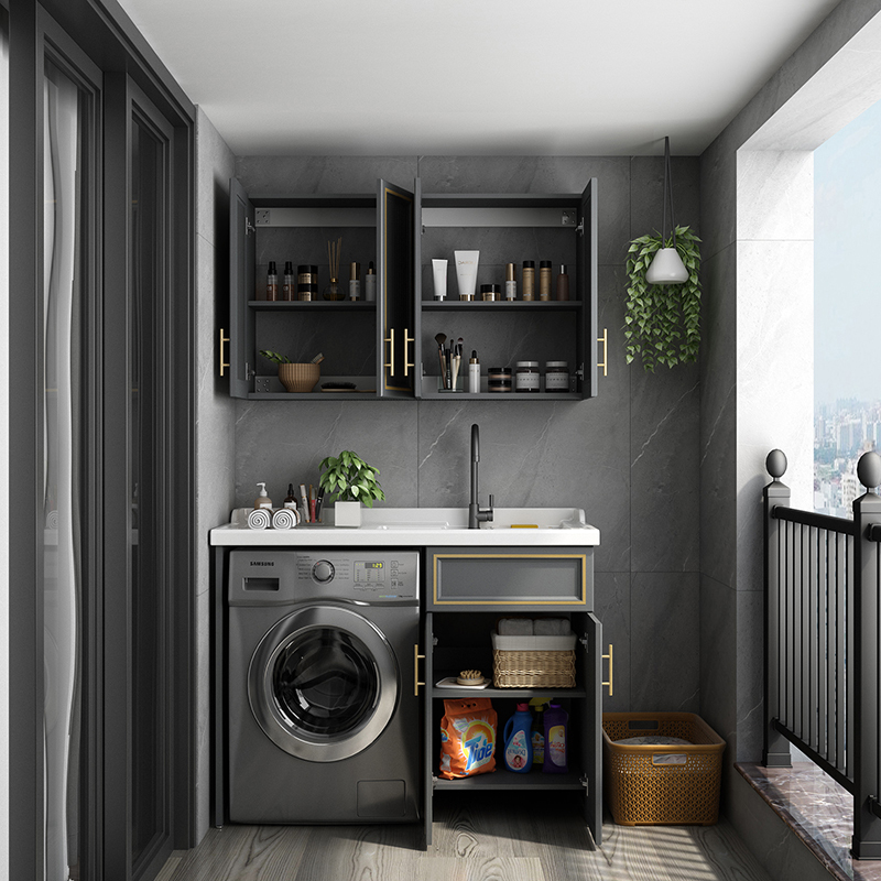 太空铝阳台洗衣柜滚筒洗衣机柜子浴室组合定制高低一体伴侣更带搓