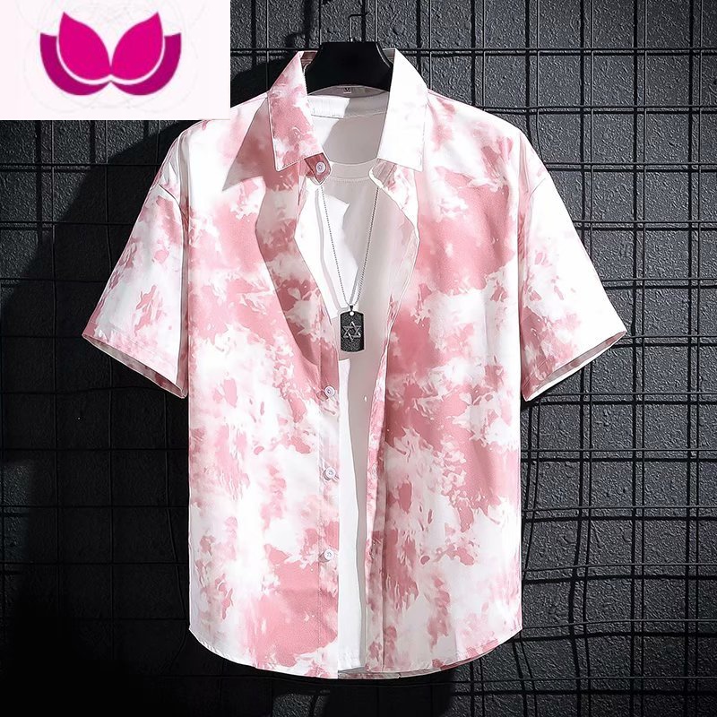 七斓短袖衬衫男ins复古宽松满印花夏威夷衬衣夏季休闲百搭学生寸衫潮