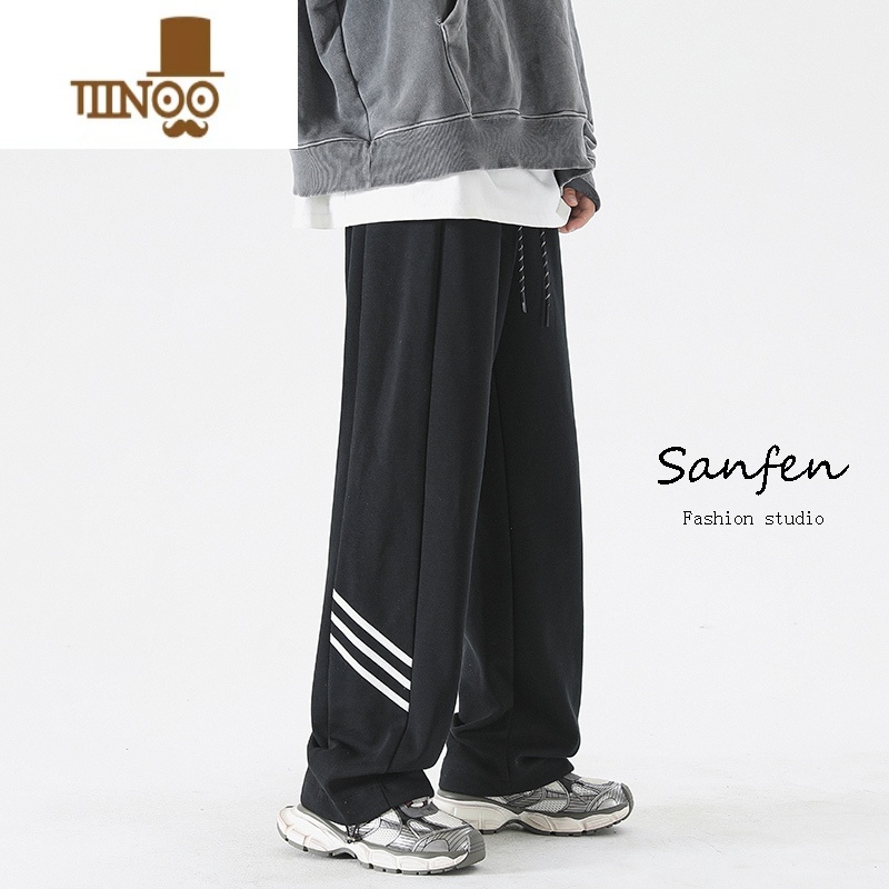 YANXU三分焦点 潮牌卫裤男宽松直筒秋季新款抽绳束脚运动男士休闲裤子高清大图