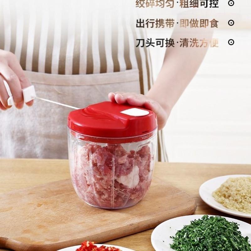 捣蒜泥神器蒜泥蒜蓉机手动压蒜搅碎机迷你捣碎搅蒜器拉蒜打蒜泥器 红色[500]毫升