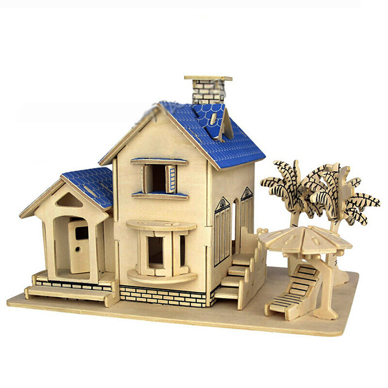 木制3d立体拼图拼装拼插房屋建筑模型diy手工礼品积木小房子水磨小屋