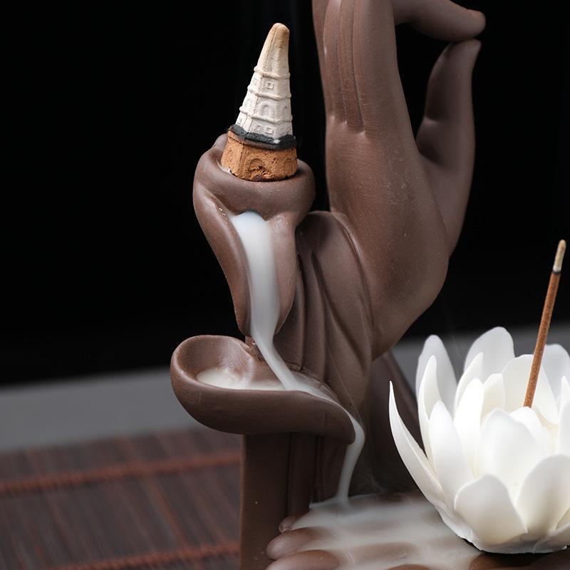 紫砂佛手莲花倒流香炉家用卧室仿古禅意檀香炉香薰炉香道创意摆件