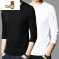 YANXU】莫代尔长袖t恤男士秋衣修身圆领紧身纯色打底衫 4XL165-180斤 圆领黑+白长袖两件