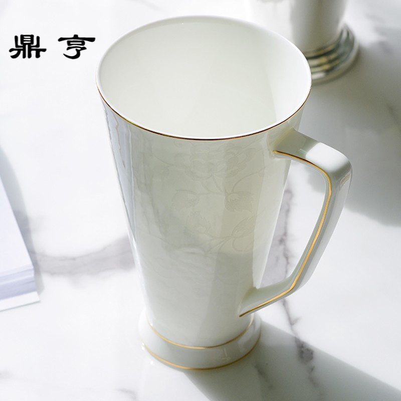 鼎亨骨瓷马克杯带勺纯白大号简约创意个性水杯咖啡杯子陶瓷早餐骨