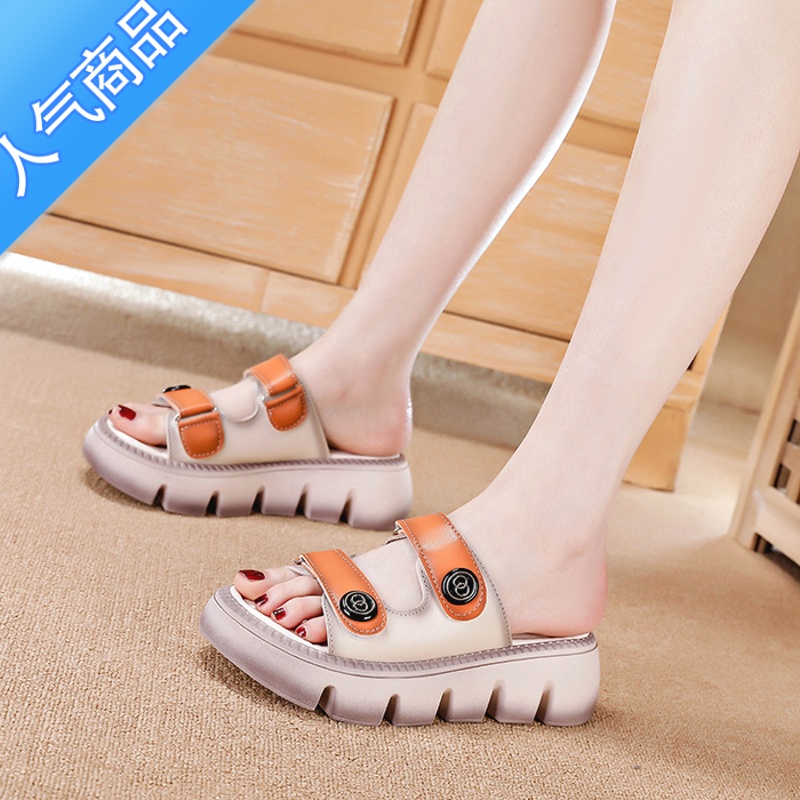 SUNTEK拖鞋女夏季外穿2023新款魔术贴凉鞋女松糕软底罗马鞋凉拖鞋女高清大图