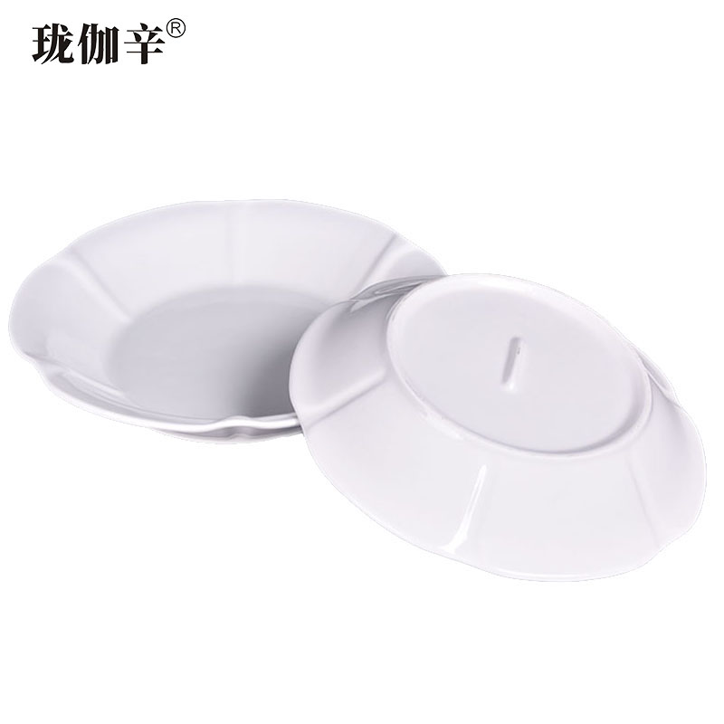 珑伽辛 白色陶瓷玉兰碗浅碗 10英寸/个高清大图