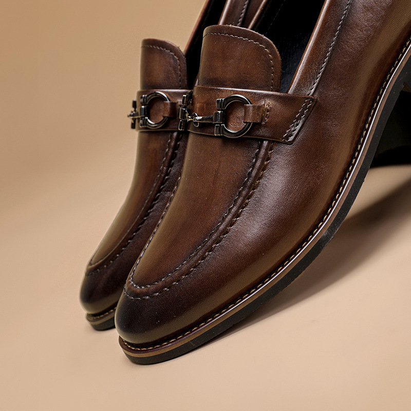 秋季新款马衔扣乐福鞋男手工复古英伦男士皮鞋一脚蹬休闲单鞋