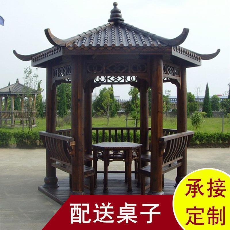森美人凉亭户外庭院实木四角六角仿古防腐木屋凉亭庭院别墅古建亭子长廊 加厚特价款【送桌子凳子】