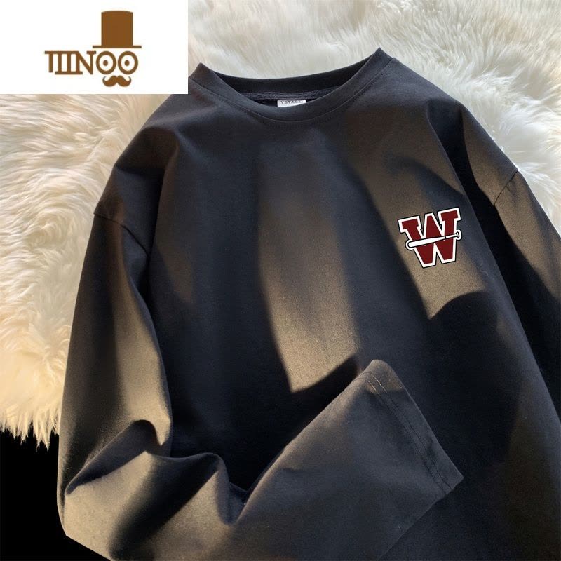 YANXU潮牌长袖t恤男生2023秋季原宿风印花休闲情侣上衣港风宽松打底衫图片