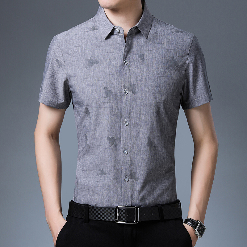 梵克公牛装短袖衬衫男夏季青年男士韩版修身半袖衬衣印花休闲衬衫