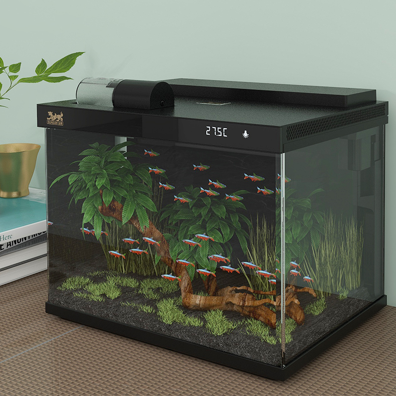 森森智能鱼缸过滤制氧一体机超白玻璃客厅小型家用水族箱2025新款LE380B黑色